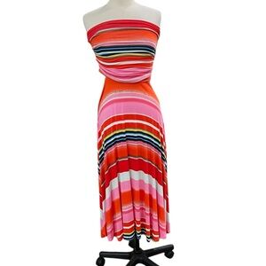 Felicity & Coco Colorful Stripe Strapless Midi Dress  SZ M